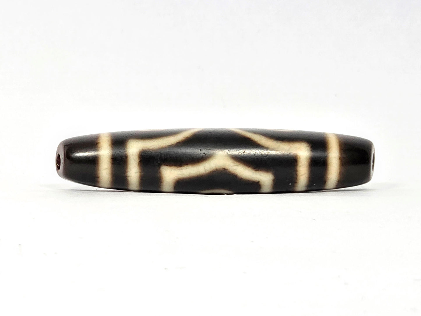 Ac-070926-THE ancient three eye dzi dark brown agate fourth face angled both drill ends warm reddish-brown unretouched