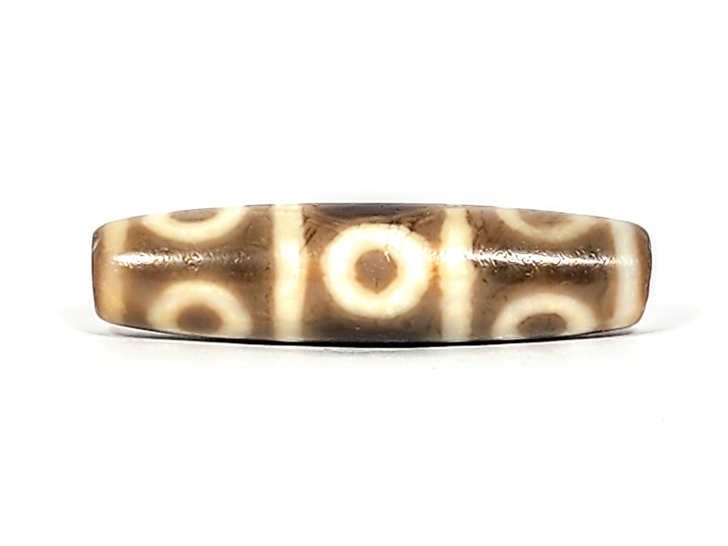Ac-071026-8E ancient eight eye dzi warm grey-brown agate face C five eye positions two registers unretouched