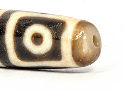 Ac-080425-4E macro right end, drill hole and square-framed eye detail, warm honey-brown end cap, unretouched