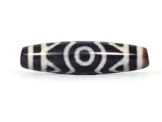 At-070926-3ETTBS antique three eye tiger tooth dzi 48.0×12.5mm pitch-black agate front face unretouched