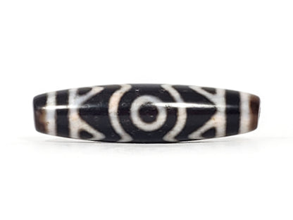 At-070926-3ETTBS antique three eye tiger tooth dzi pitch-black agate third face eye motif full view unretouched