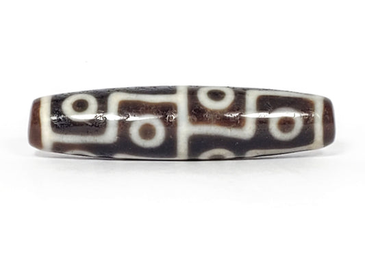 Ac-061826-12E2 Face A, 12-eye ancient agate dzi, 51.9×12.9mm, dark chocolate-brown, unretouched