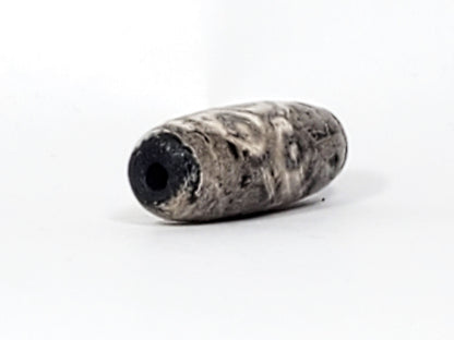 Ac-071026-12EL ancient twelve eye lotus dzi angled drill end B pitch-black interior calcification wrap unretouched