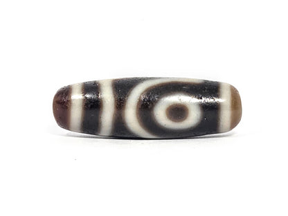 Ac-073026-2E ancient two eye dzi pitch-black agate face A bold eye cream concentric rings unretouched