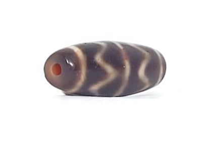 At-102524-DTT end A terracotta-russet cap cool charcoal-brown body spindle dzi unretouched