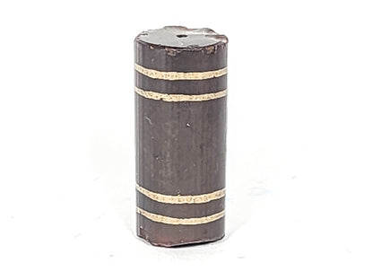 Ac-061426-4Str, top-angle view showing right-end chip, four cream-beige stripe bands, grey-brown ground, unretouched