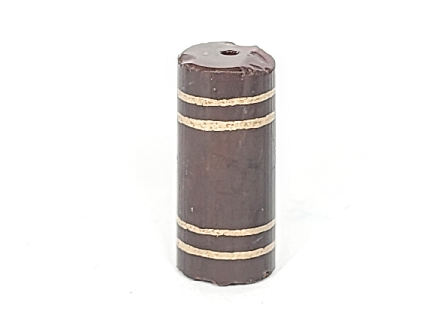Ac-061426-4Str, straight-on barrel view, four horizontal cream-beige stripes, cool grey-brown agate, unretouched