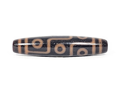 Third angle of antique nine eye dzi At-012325-9E4, warm amber-orange nine eye motif on deep dark brown natural agate, longest nine eye in collection, unretouched