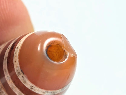 At-061426-2ETTSt chip end face-on: crescent chip lower-right quadrant, drill hole centred and intact, unretouched
