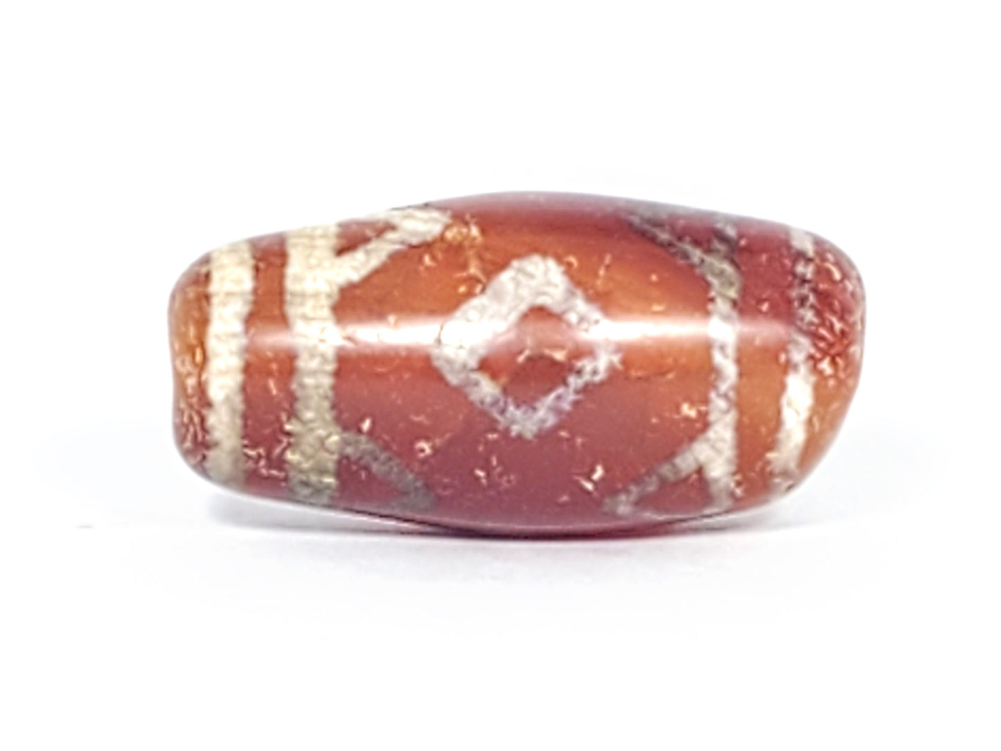  At-053126-3DETT antique carnelian dzi, Face B, clean diamond eye motif, 27.2×13.6mm, terracotta-red, unretouched