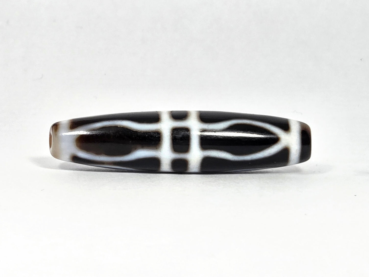 At-090226-3VJBS antique triple vajra dzi 90-degree rotation prong elements very dark brown unretouched
