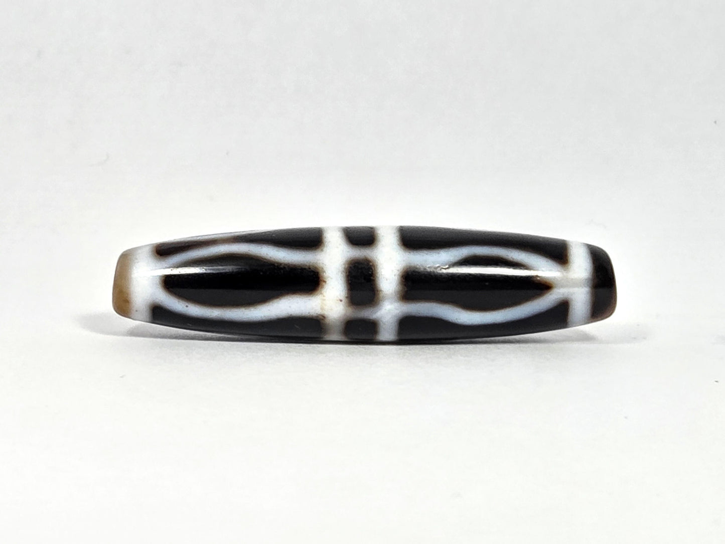 At-090226-3VJBS antique triple vajra dzi third rotation cross-grid cream white bilateral unretouched