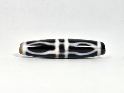 At-090226-3VJBS antique triple vajra dzi third rotation cross-grid cream white bilateral unretouched