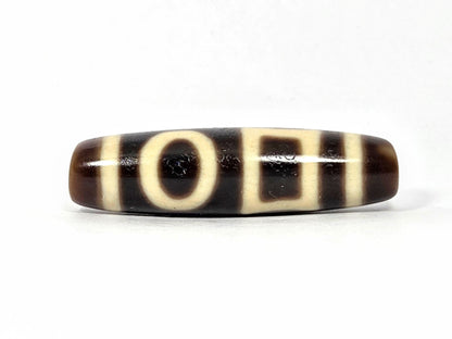 At-090425-DHE antique double heaven earth dzi 40.9x11.1mm very dark brown agate primary face unretouched