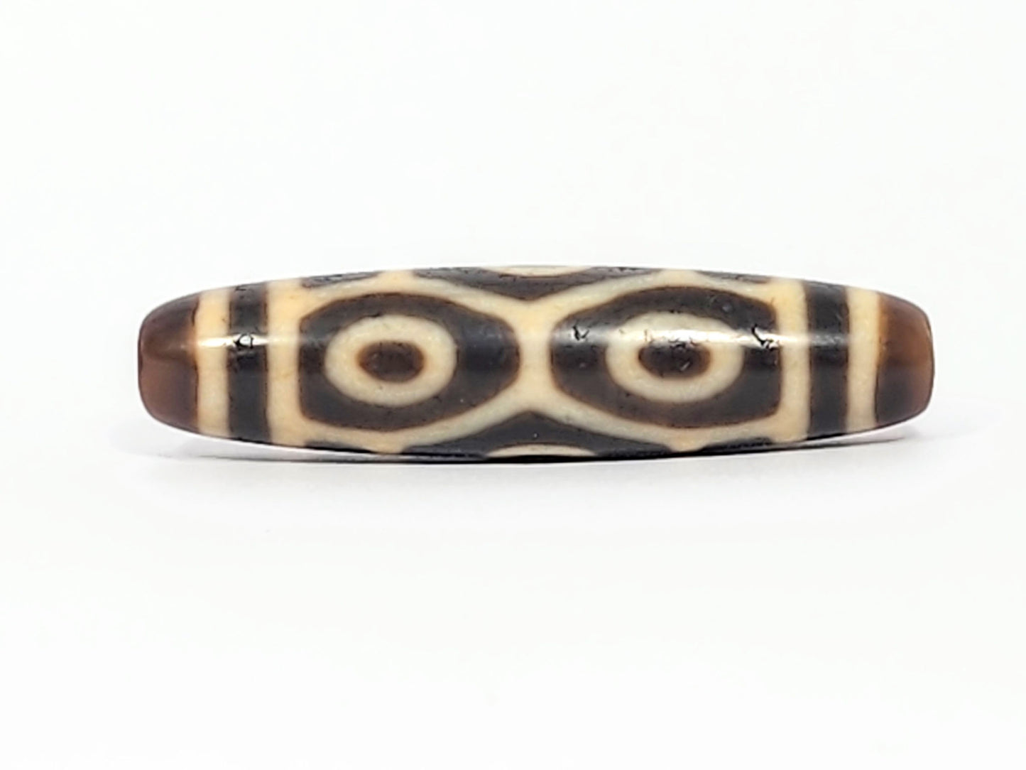 Antique Tibetan Six Eye Naga dzi bead face A, two crisp cream Dragon eyes on near-black agate, At-050725-6EN3
