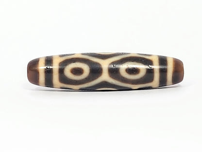 Antique Tibetan Six Eye Naga dzi bead face A, two crisp cream Dragon eyes on near-black agate, At-050725-6EN3