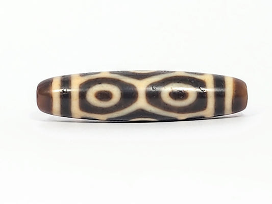 Antique Tibetan Six Eye Naga dzi bead face A, two crisp cream Dragon eyes on near-black agate, At-050725-6EN3