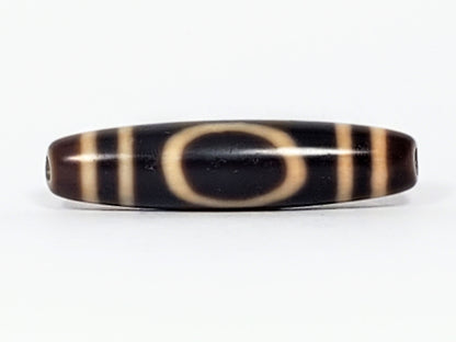 Antique Tibetan Heaven Earth dzi bead, large open-top oval gate on near-black agate, At-082324-HE3