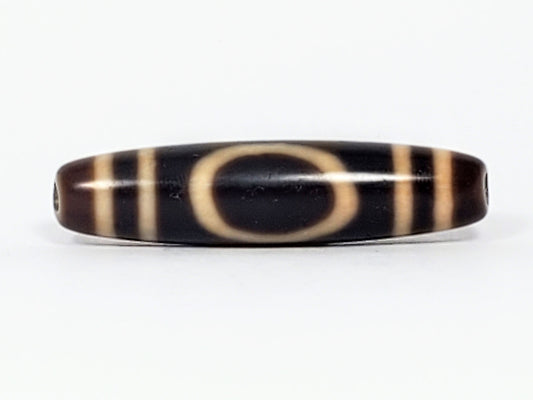 Antique Tibetan Heaven Earth dzi bead, large open-top oval gate on near-black agate, At-082324-HE3