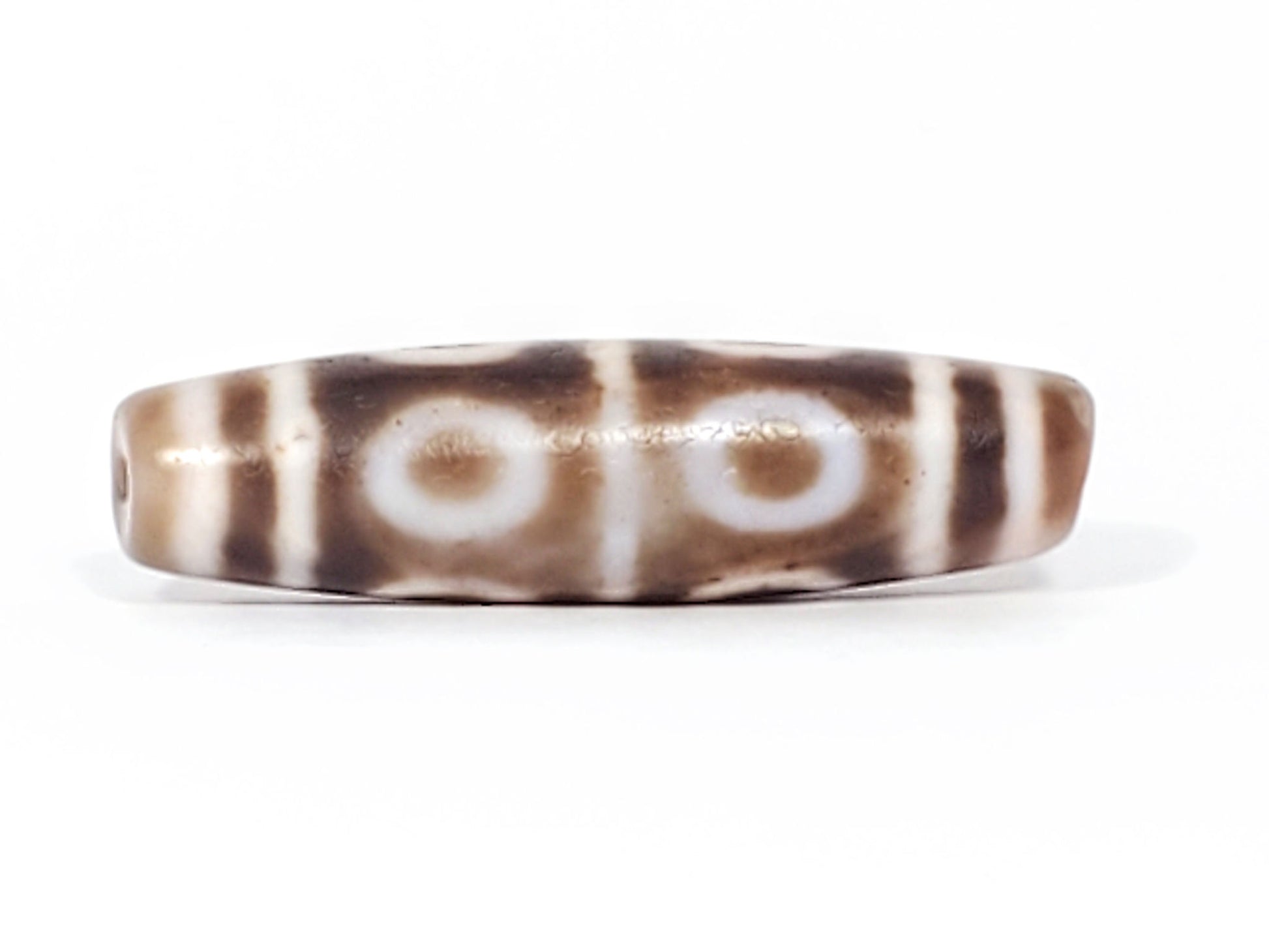 At-081624-8E face D two open-ring eyes warm taupe-brown sandy-beige end cap dzi unretouched