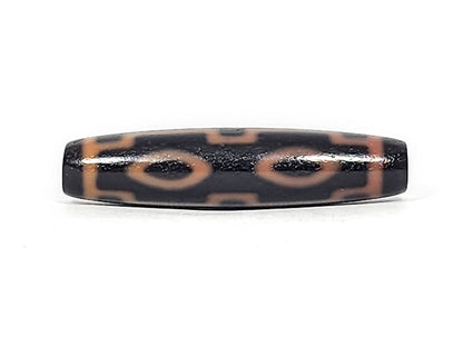 Second face of antique Four Eye dzi At-012325-4E, amber-orange four eye motif on deep dark brown agate torpedo, warm etched ring composition, 51.9mm, unretouched