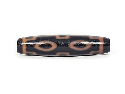 Second face of antique Four Eye dzi At-012325-4E, amber-orange four eye motif on deep dark brown agate torpedo, warm etched ring composition, 51.9mm, unretouched