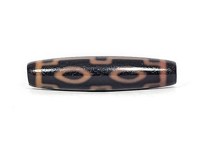 Fourth angle of antique Four Eye dzi At-012325-4E, warm amber-orange four eye motif on deep dark brown natural agate, eye pair composition, unretouched