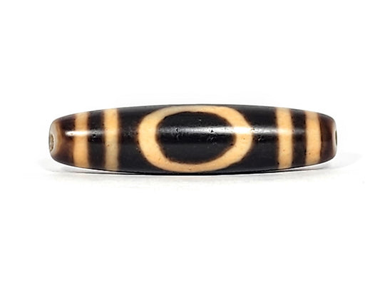 Antique Tibetan Heaven and Earth dzi bead, closed oval gate motif on deep dark brown agate, At-121824-HE2