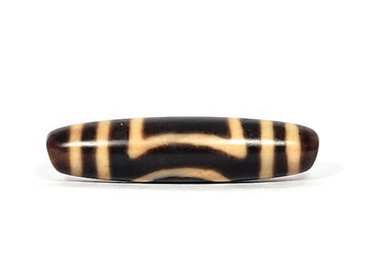 Antique Heaven Earth dzi bead face D showing arched wave bar motif on deep dark brown agate, At-121824-HE2