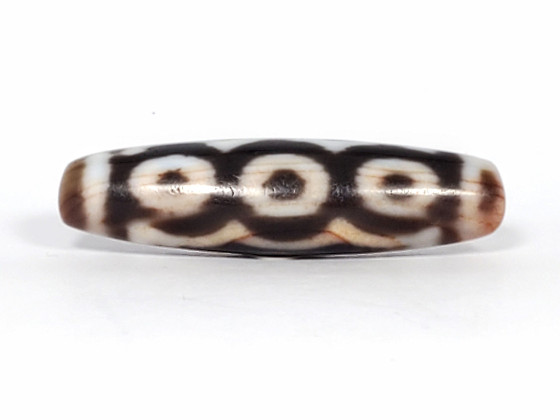 At-112623-6EBS face A three open-ring eyes deep dark brown 47.1x12.5mm russet end cap dzi unretouched