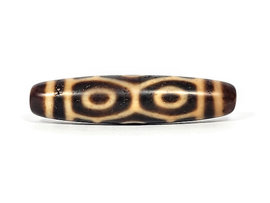 Antique Tibetan Six Eye Naga dzi bead face A, two large cream-dominant paired Dragon eyes on warm brown agate, At-122124-6EN2
