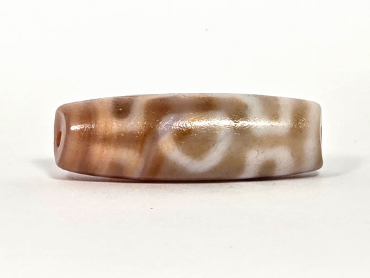 At-072326-3EVBS antique three eye variant dzi 39.7×14.4mm warm brown cream agate face A eye elements unretouched