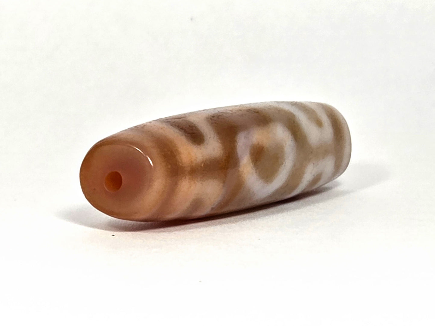 At-072326-3EVBS antique three eye variant dzi drill end B warm orange agate-internal colour unretouched