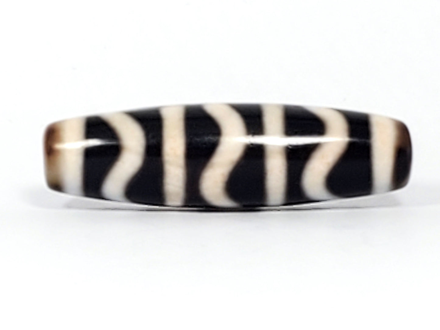 Antique Tibetan Wave and Stripe dzi bead, black and white agate, three waves four stripes, At-052526-WS