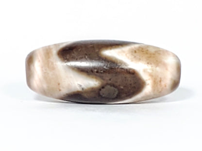 At-053126-Ta4, Face B, chocolate-brown tiger tooth zone with natural dot inclusion, rose-cream ground, unretouched