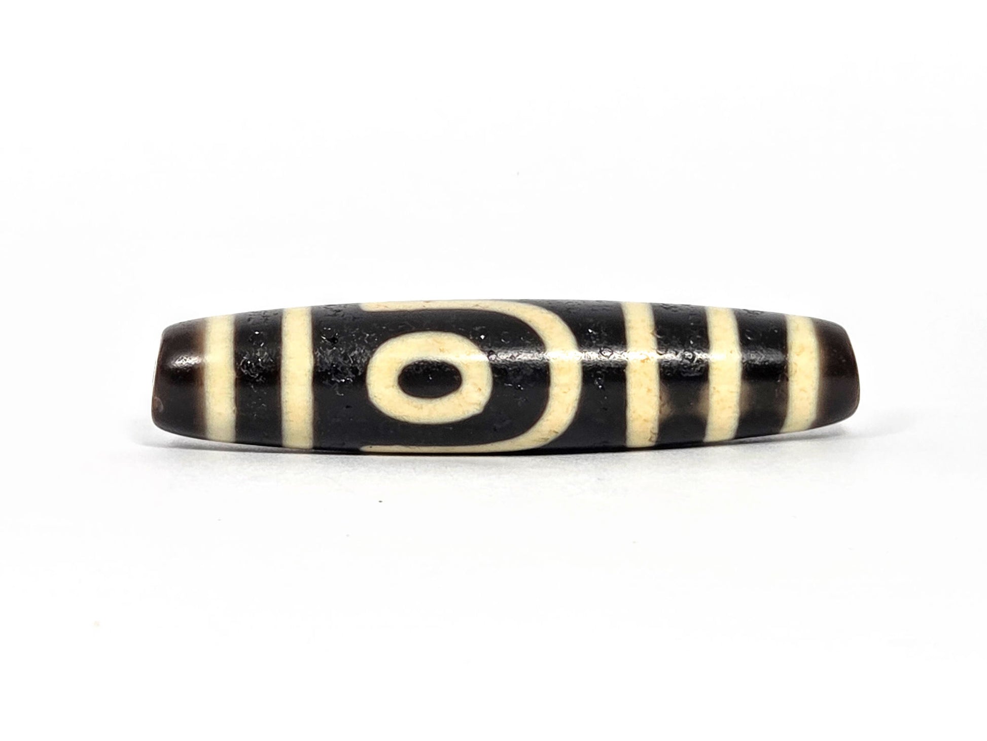 At-080226-2E5 antique two eye dzi pitch-black agate face C second concentric eye cream rings unretouche