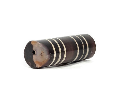 Ac-062226-6Str, chipped end showing natural orange-brown agate interior exposed, drill hole intact, unretouched