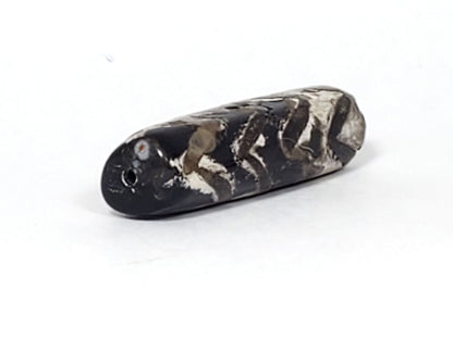 Ac-071026-4TT ancient tiger tooth dzi bead angled opposite end bloodspot inclusion near drill hole unretouched