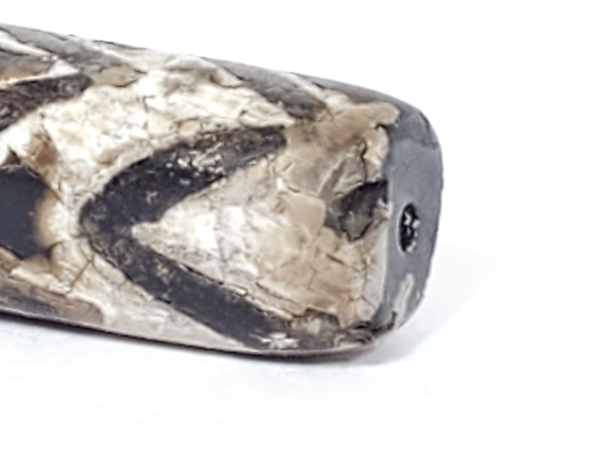 Ac-071026-4TT ancient tiger tooth dzi bead macro calcification texture cracked mineral deposits unretouched