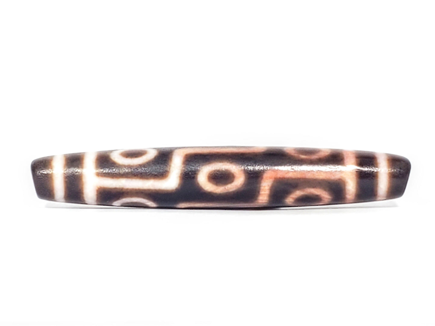 At-062926-9EBS face C, deep dark brown agate nine eye dzi, third rotation, crisp motif lines, unretouched