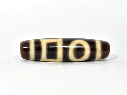 N-062926-DHE face C, square and circle in sequence, very dark brown ground, new Taiwan agate dzi, unretouched