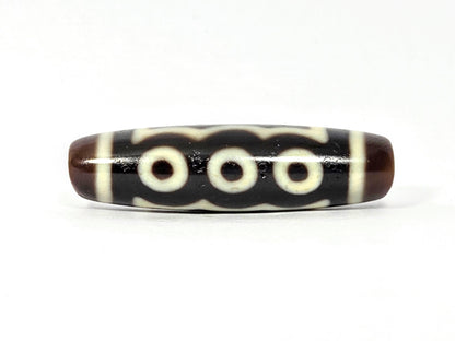 N-091125-5E2 three-eye face, very dark brown agate, cream-white eye rings and dividers, 41.2×11.4mm, unretouched