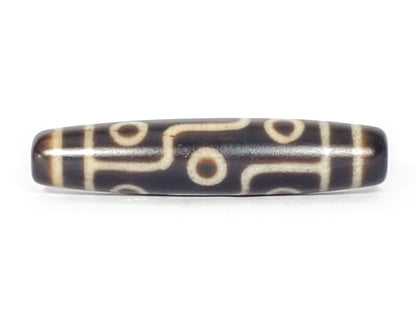 N-041424-9E Nine Eye dzi bead, front view, very dark brown agate, 58.0×12.7mm, unretouched