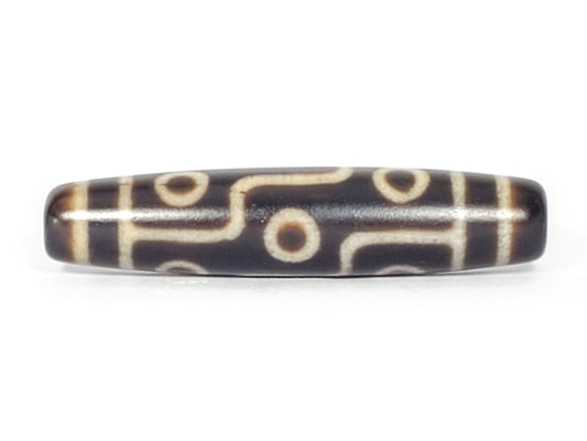 N-041424-9E Nine Eye dzi bead, front view, very dark brown agate, 58.0×12.7mm, unretouched