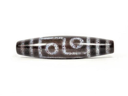 N-062126-6E dzi bead, straight side profile, six ring eyes visible, unretouched