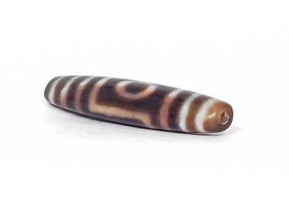 Ancient one eye mountain dzi — opposite end angled, drill hole visible, cream and brown striped tip, Anc-0426-1EMt