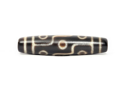 N-122325-9E Nine Eye dzi bead, front view, uniform deep dark brown agate, 58.5×13.3mm, unretouched