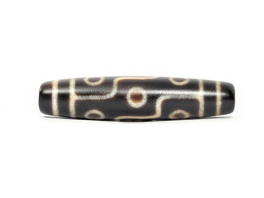 N-122325-9E Nine Eye dzi bead, front view, uniform deep dark brown agate, 58.5×13.3mm, unretouched