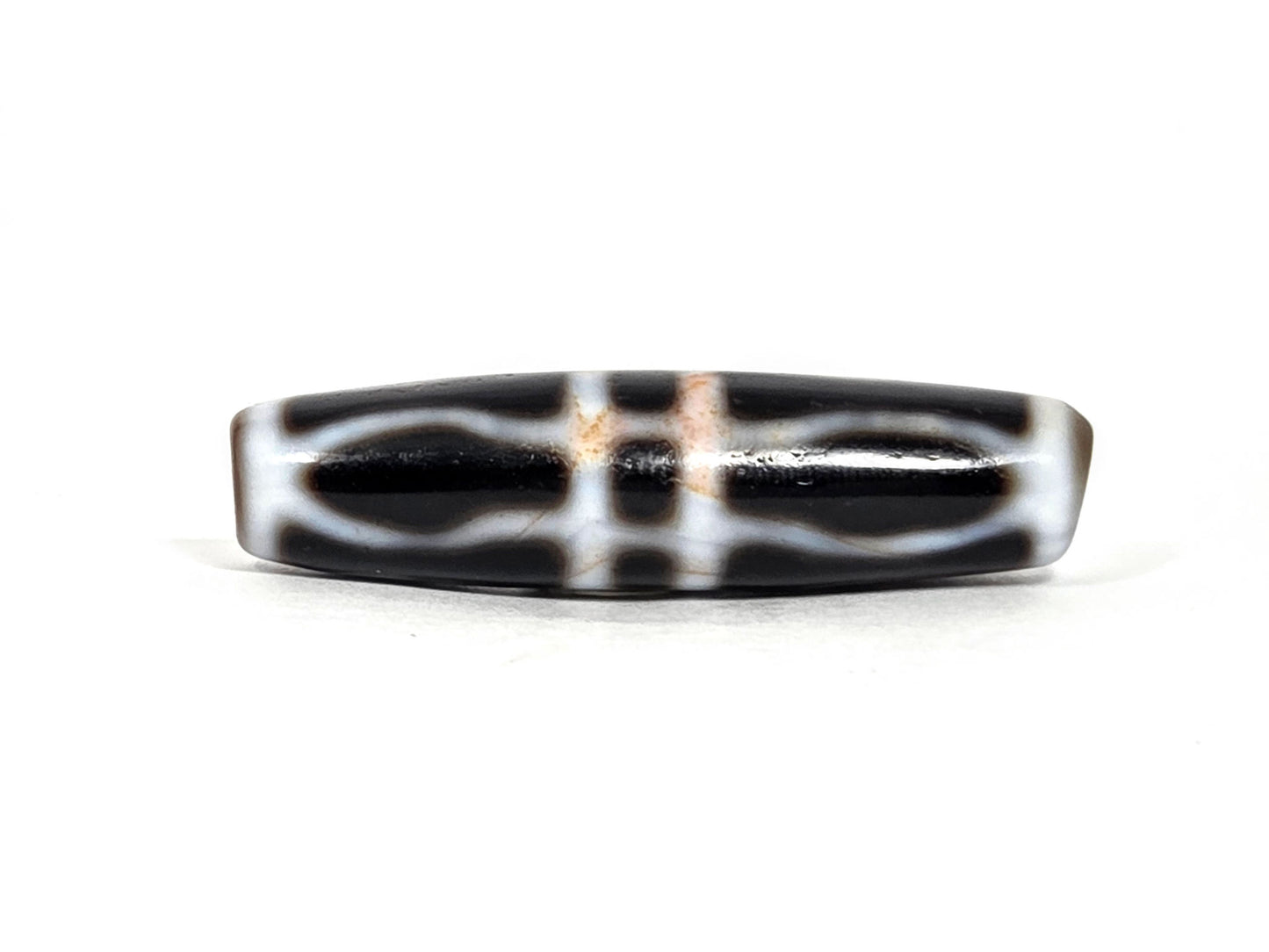 V-070526-3VjBS rotated face 4, triple vajra dzi, dark brown black ground, white motif, unretouched