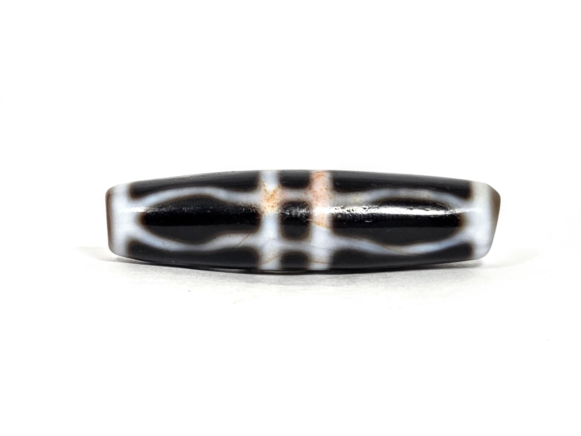 V-070526-3VjBS rotated face 4, triple vajra dzi, dark brown black ground, white motif, unretouched